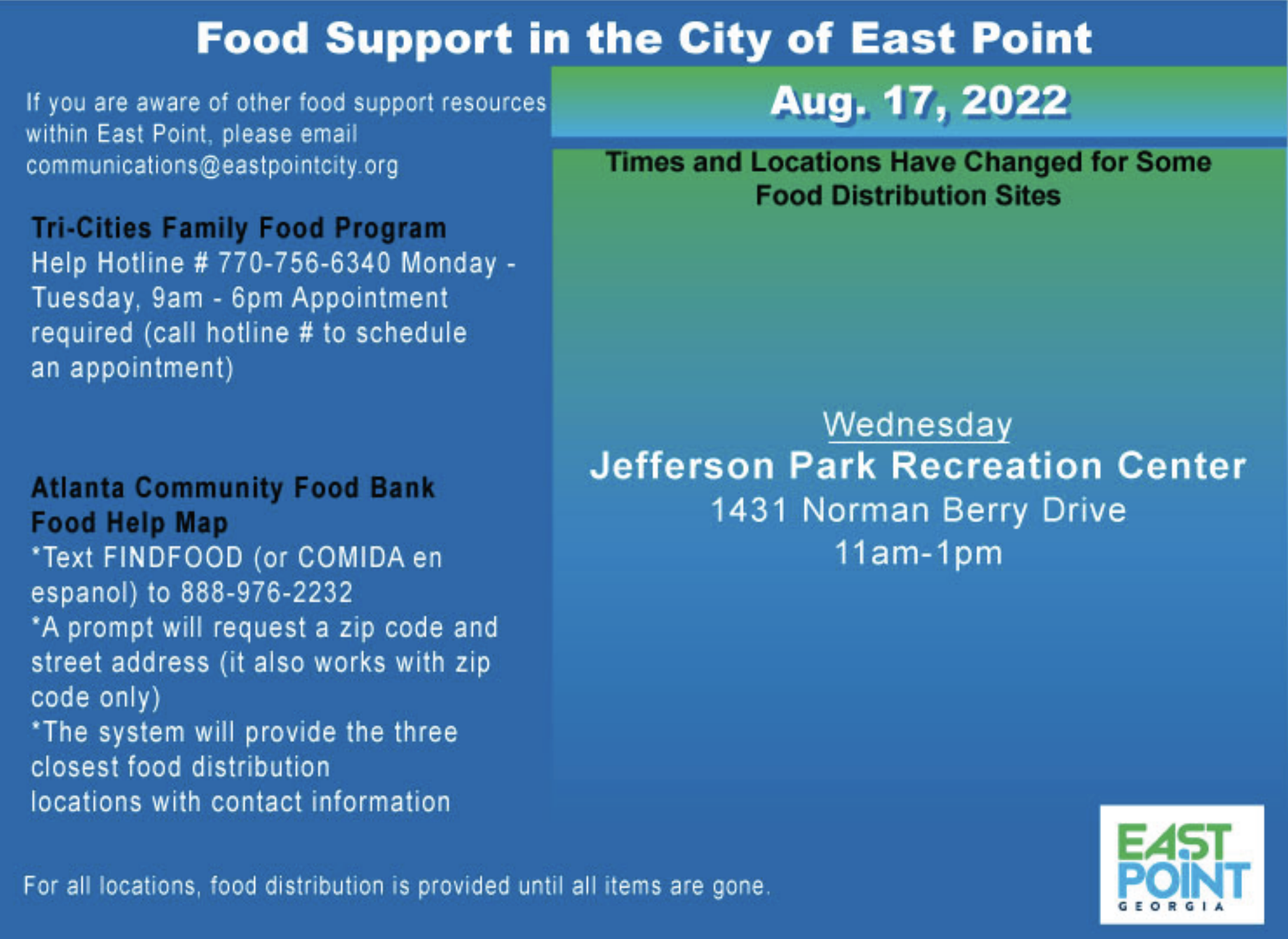 Food support Aug. 17