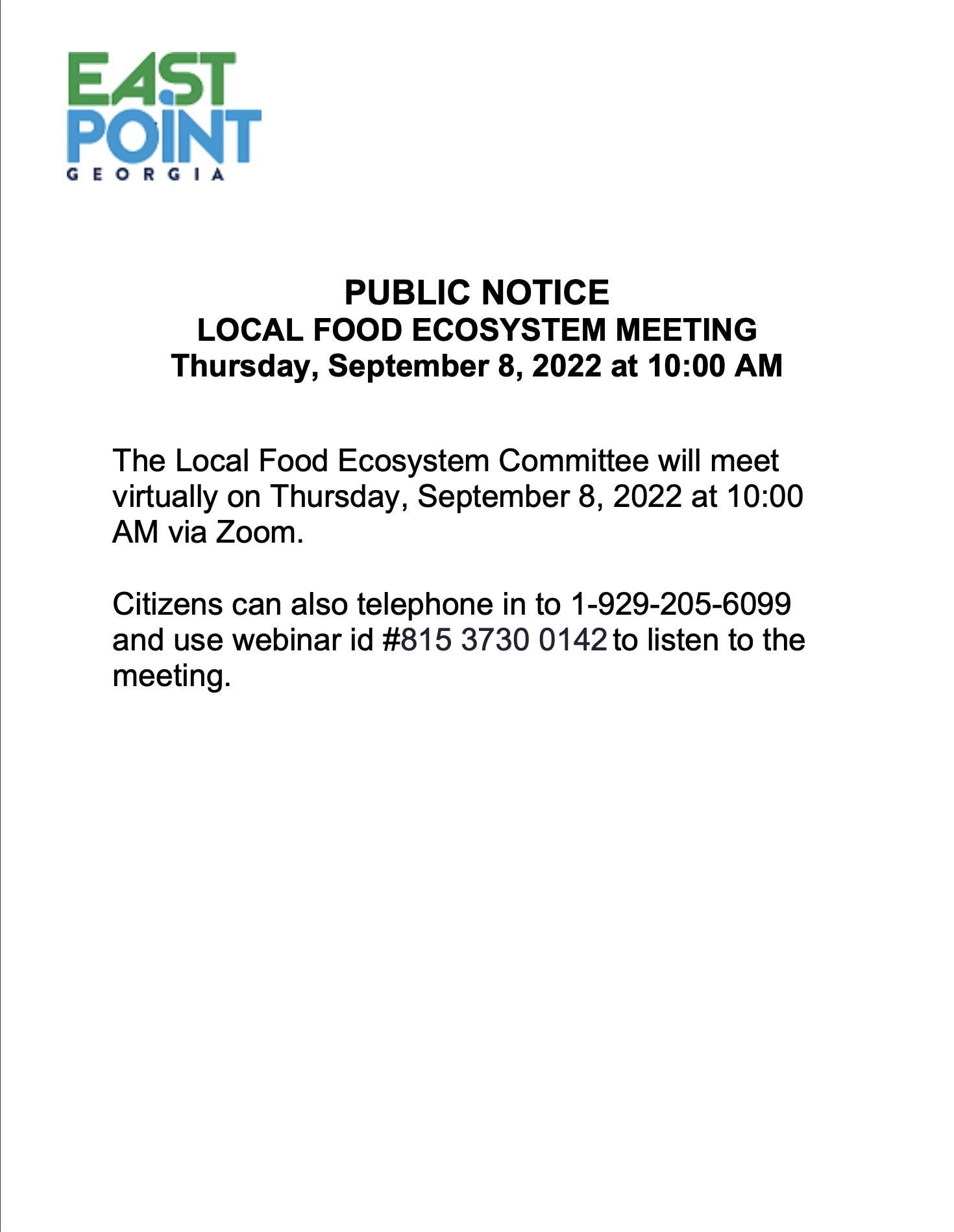Local Food Ecosystem Commission Meeting