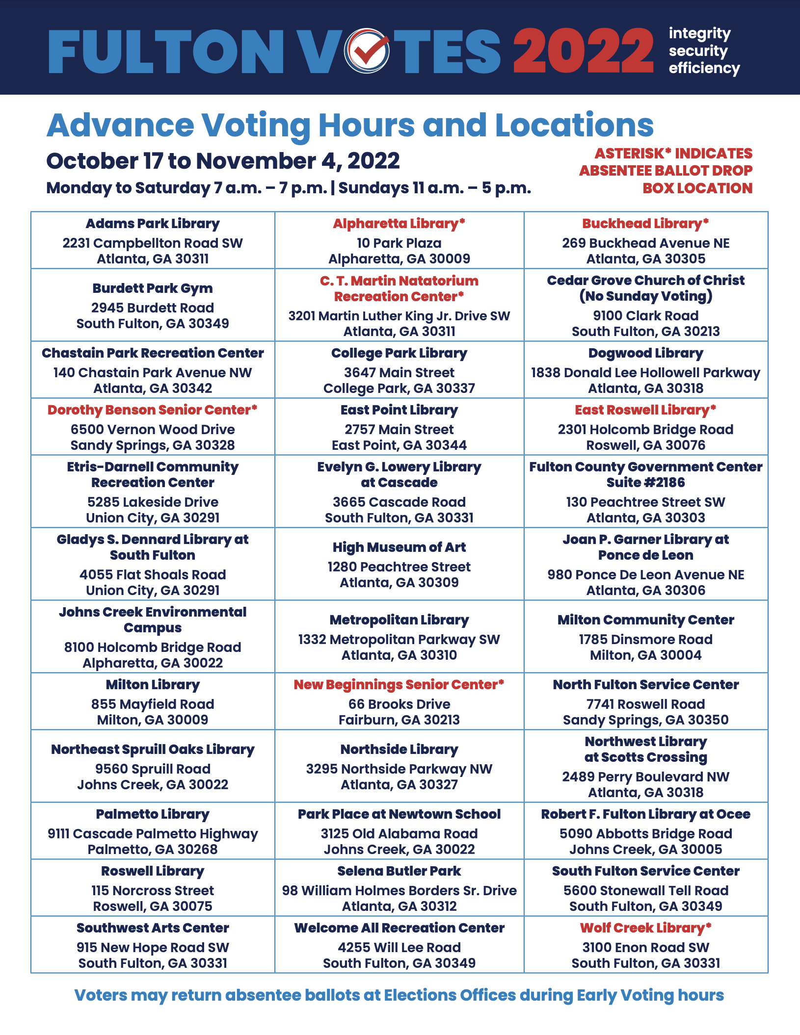Fulton County Advance Voting Hours and Locations
