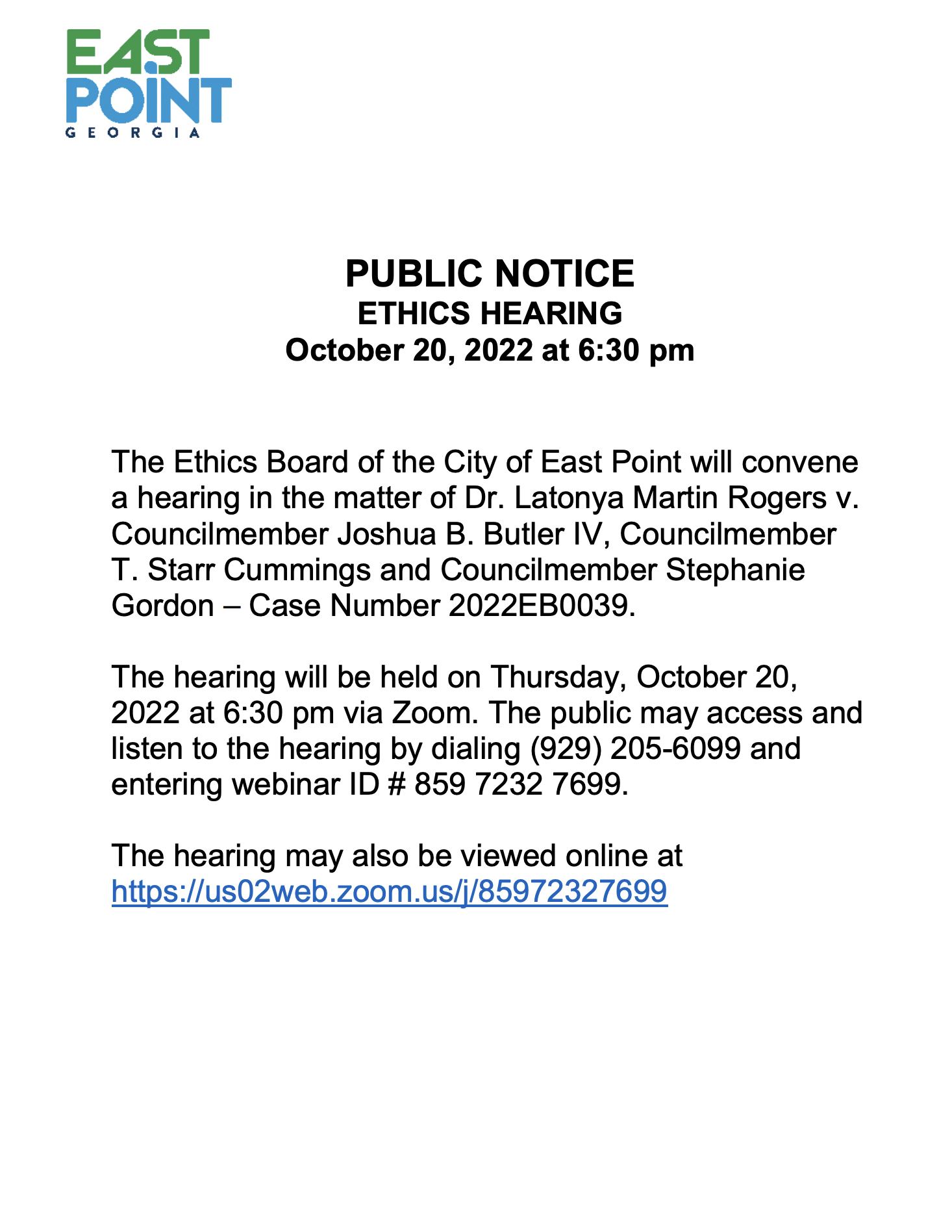 Ethics Hearing