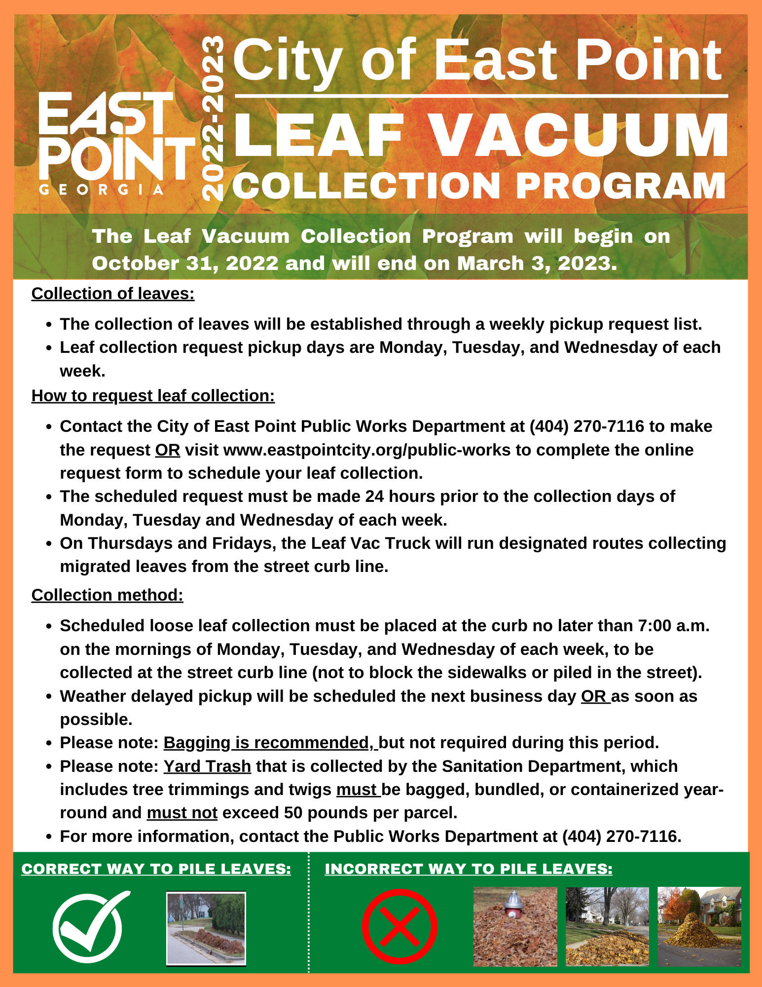 2022- 2023 Leaf Vacuum Collection Program