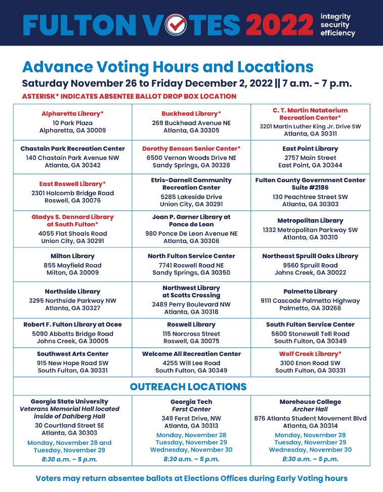 General Election Runoff 2022 – Advance Voting Hours & Locations