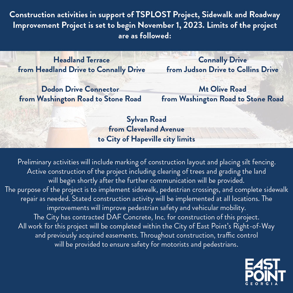 TSPLOST Project Notice – Sidewalk and Roadway Improvement Project [Nov. 2023 – May 2024]