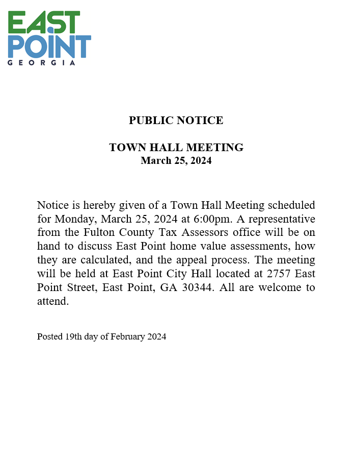 PUBLIC NOTICE: Town Hall Meeting