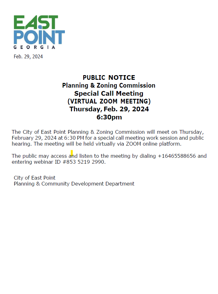 PUBLIC NOTICE Planning & Zoning Commission Special Call Meeting (via ZOOM)