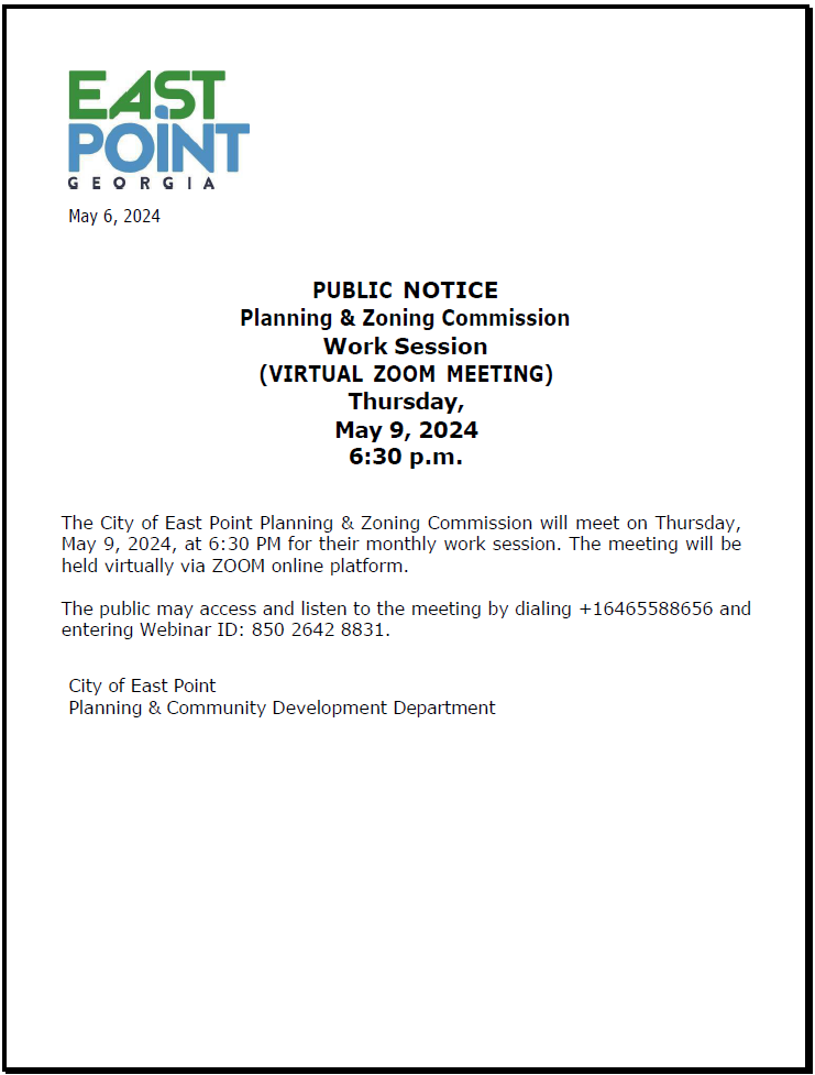 PUBLIC NOTICE: Planning & Zoning Commission Work Session (via ZOOM)